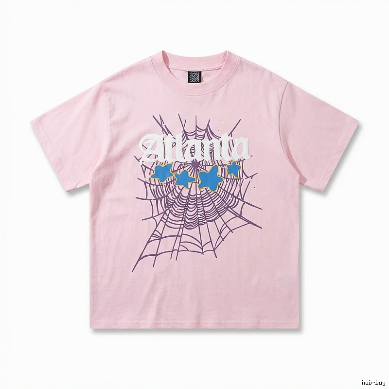 Sp5der cobweb print pink T-shirt