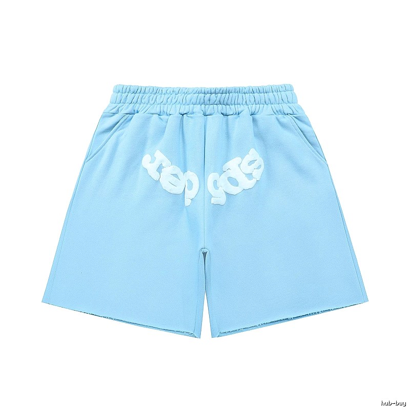Sp5der letter-style light blue shorts