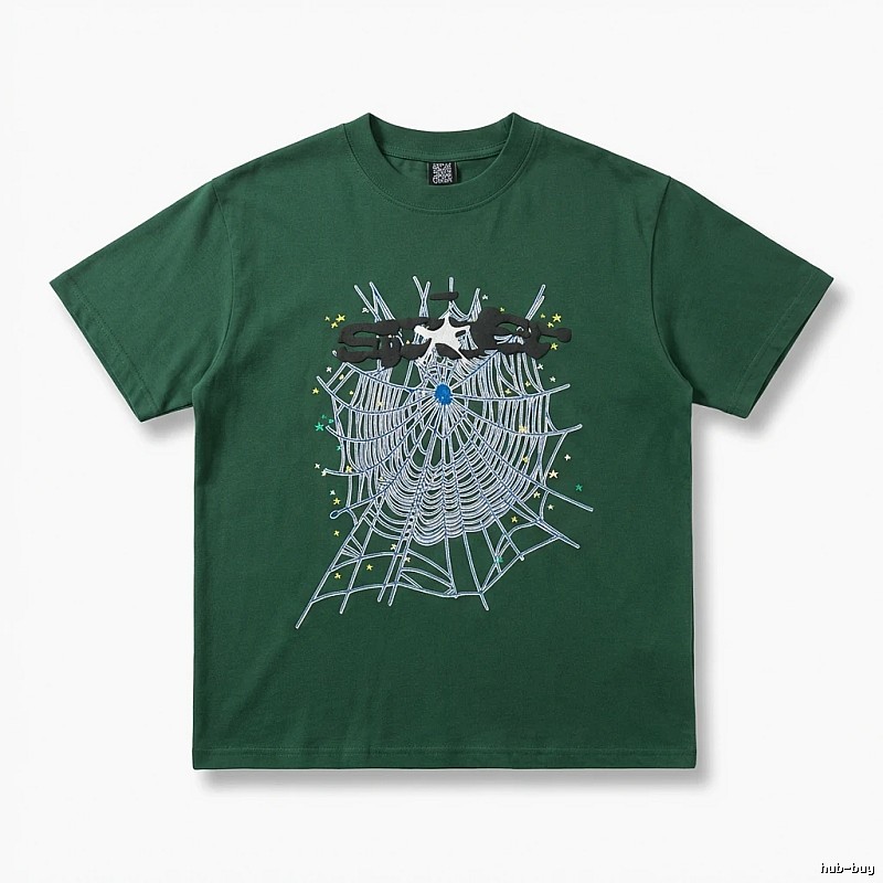 Sp5der Spider Web Print Dark Green T-shirt