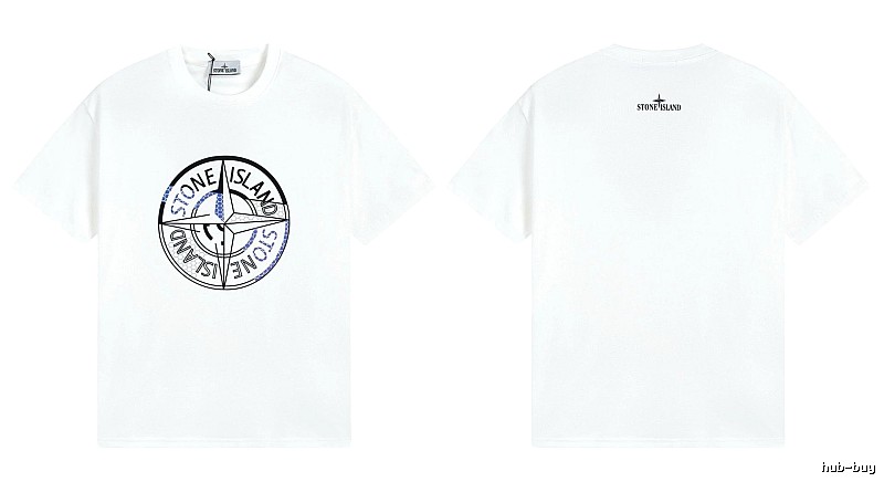 Stone Island Compass Print Street Style White T-shirt