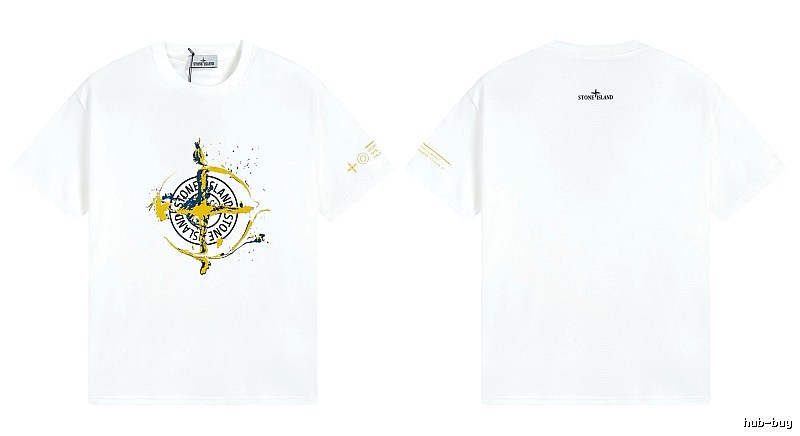 Stone Island Ink-splattered Trendy Style White T-shirt