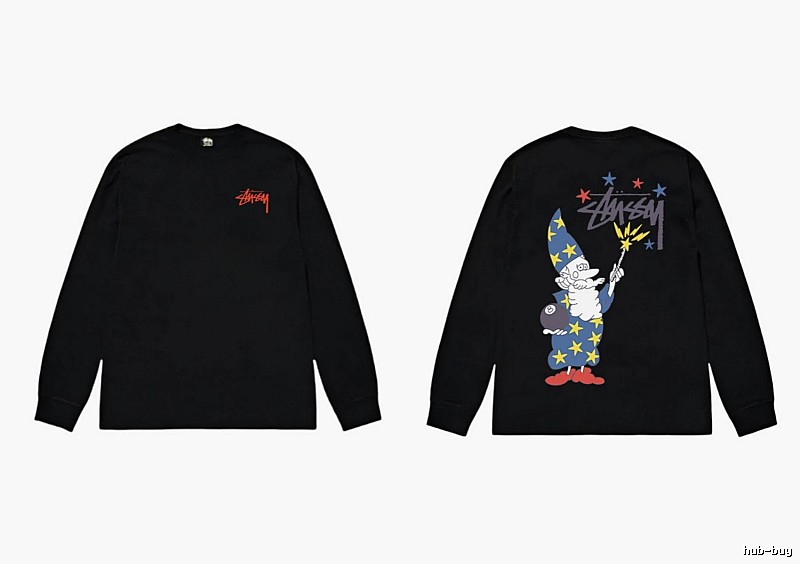 Stussy cartoon fun style black long-sleeved shirt