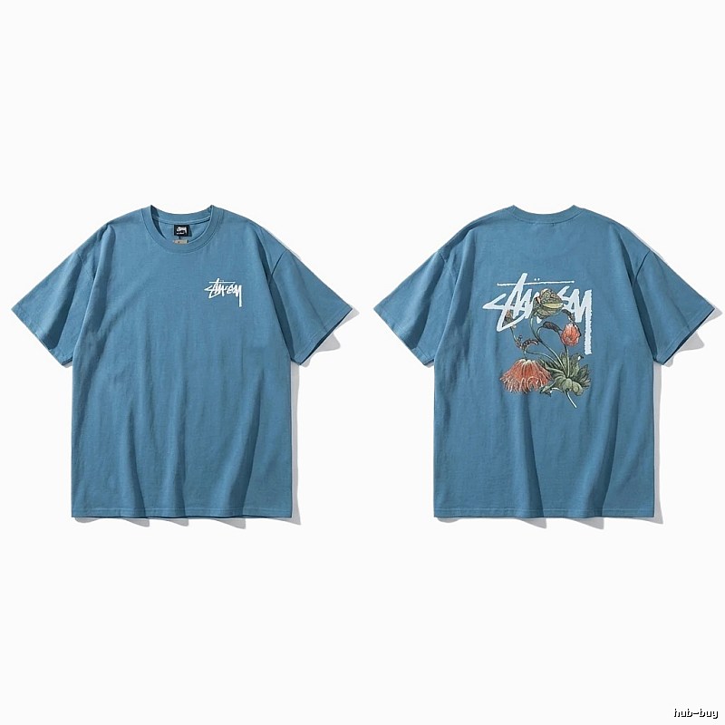Stussy floral-style blue T-shirt