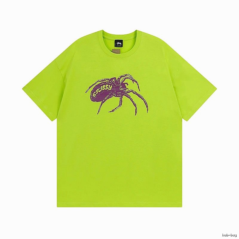 Stussy Fluorescent Green Spider Graphic T-Shirt Weekend Wear Logo