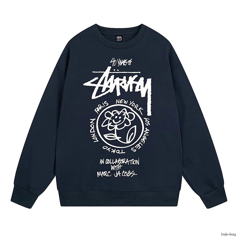 Stussy Navy Style 539 Graphic SweatShirt Poolside Style