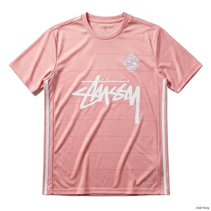 Stussy trendy brand pink striped T-shirt