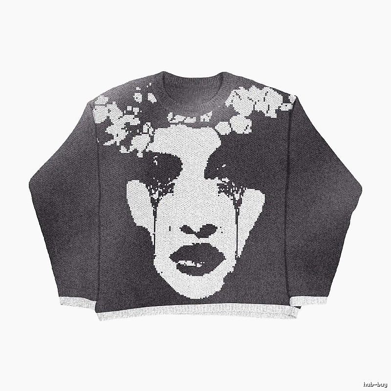 Summer Anime graphic sweater Black Knit Top with Clean Finish