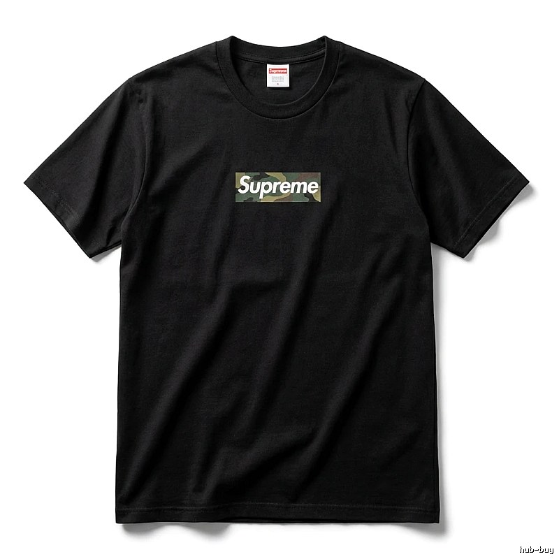 Supreme camouflage-style black T-shirt