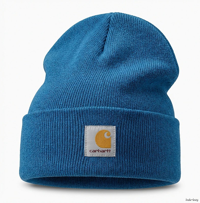The classic blue knitted hat of Carhartt.