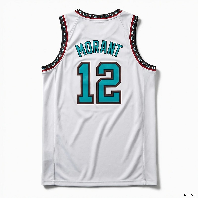 The white basketball uniform of Ja Morant of the Grizzlies.