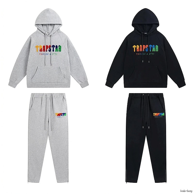 Trapstar Rainbow Wind Grey/Black Hooded Set
