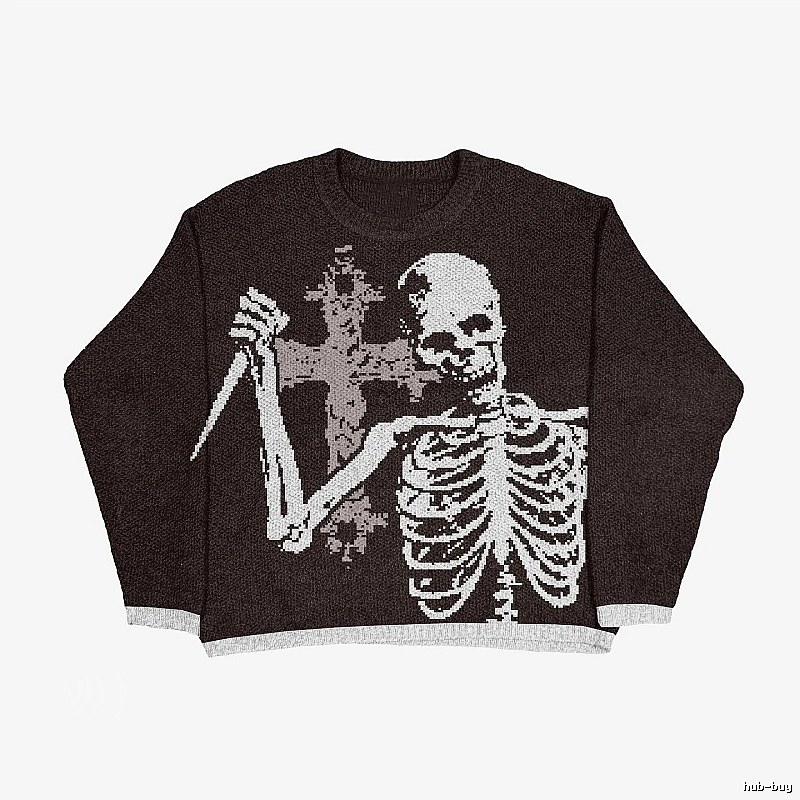 Travel Anime graphic sweater Black Knit Top with Modern Look