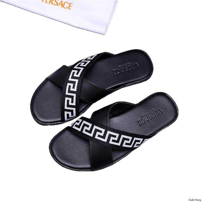 Versace Greek Key Casual Style Black Slide Sandals