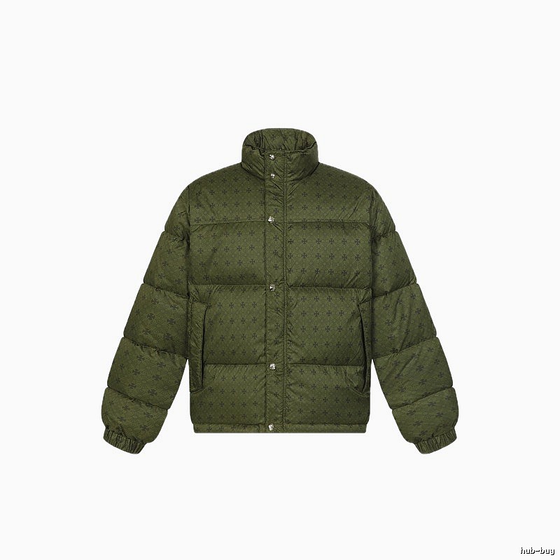Vintage-style down jacket with Chrome Hearts print