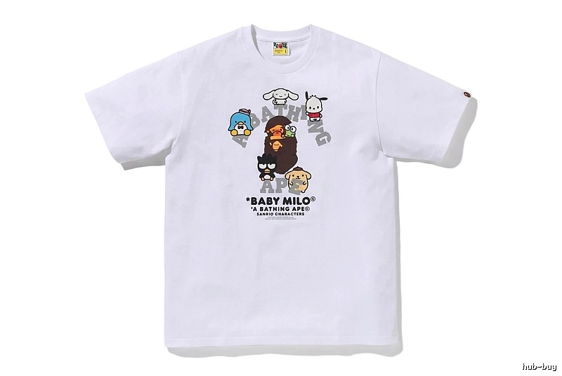 White short-sleeved shirt with Bape cartoon prints