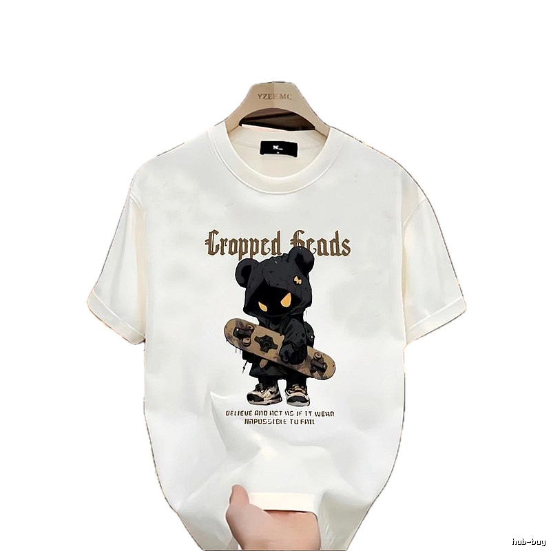 YZEEMC Bear Print Dark Style Off-white T-shirt